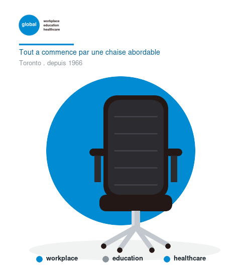 Grand cercle bleu et fauteuil de direction haut dossier 1966 de Global Furniture Group — workplace, education, healthcare (illustration)