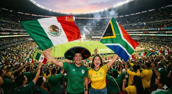 Supporters du Mexique et de l'Afrique du Sud dans un Estadio Azteca comble lors du match d'ouverture de la Coupe du Monde 2026
