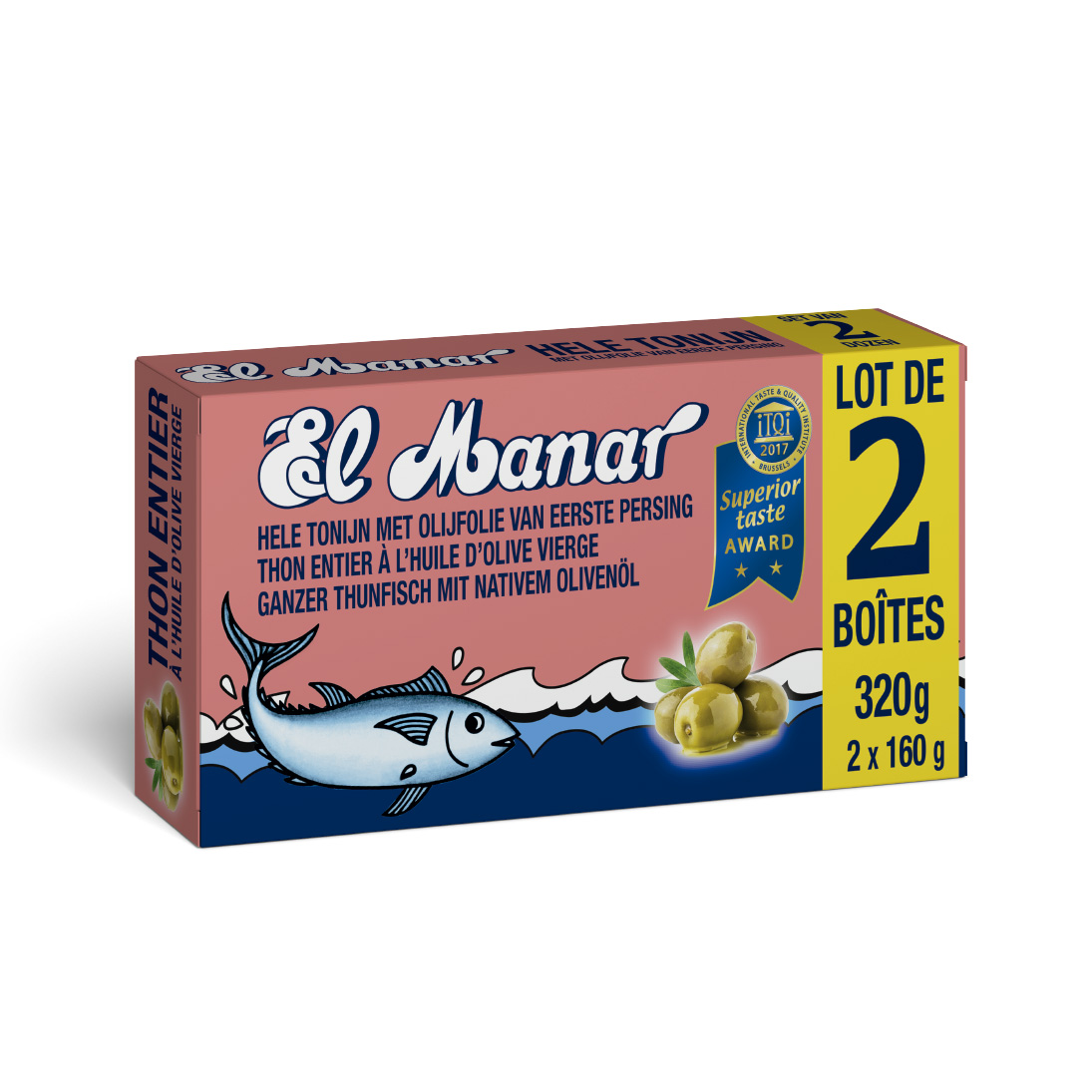 Thon Entier à l’Huile d’Olive Vierge El Manar lot de 2 boites x 160g