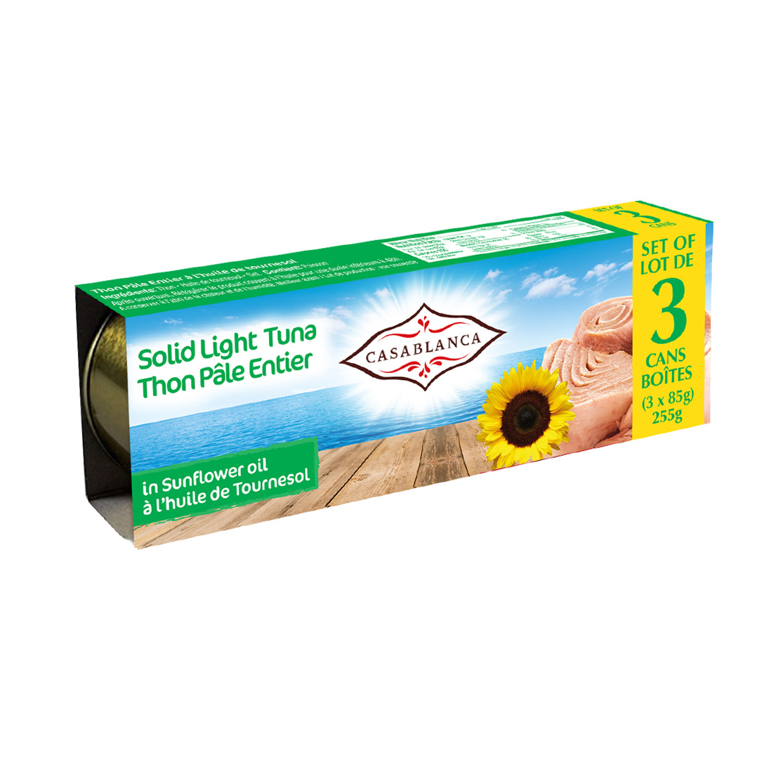 Thon pâle entier à l’huile de tournesol 3 boites x 85g Casablanca