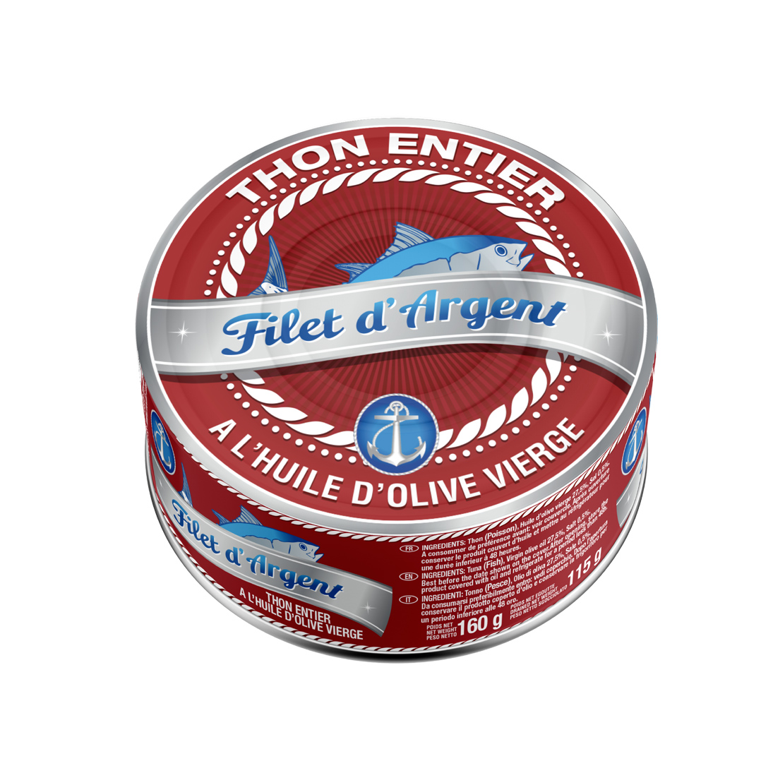 Thon Entier à l’Huile d’Olive Vierge filet d’argent à l’huile d’olive vierge 160g