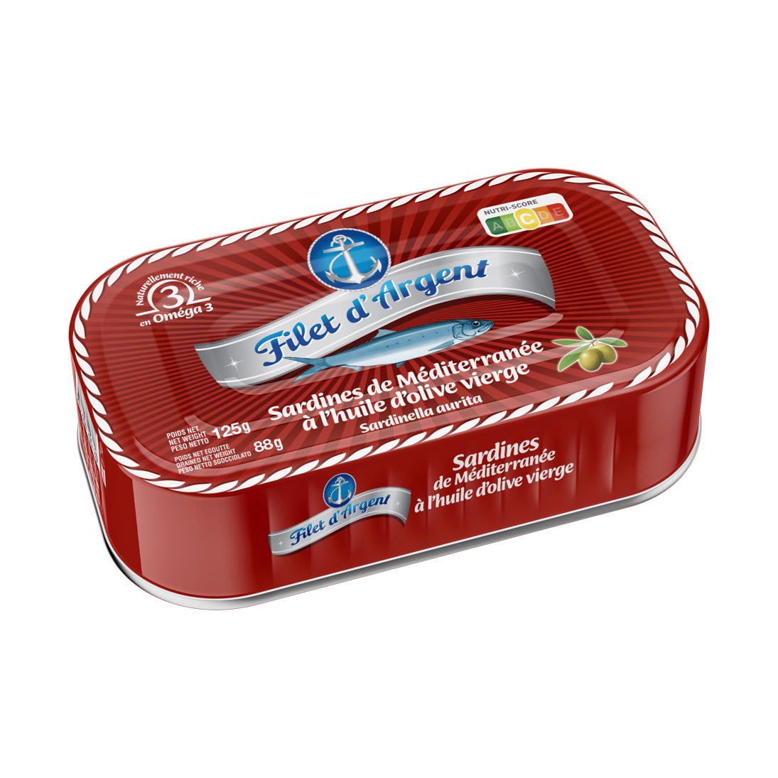 Sardines de méditerranée Filet d’argent à l’huile d’olive vierge 125 g